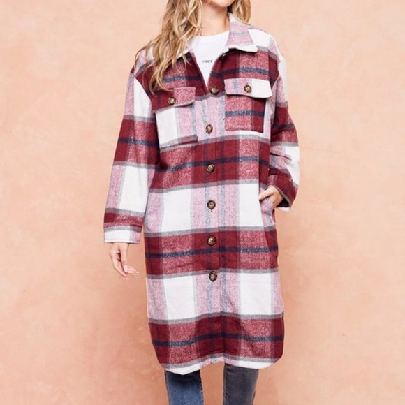 NEW ON BLUE plaid western boho shacket jacket shirt brushed flannel SM-LG DUSTER - Picture 3 of 9